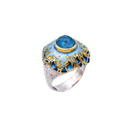 Spiritual Gemstone Butterfly Ring, Gold Plated with Enamel, 24K Gold Leaves