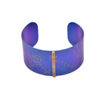 Titanium Cuff Bracelet with Silver Bar Purple