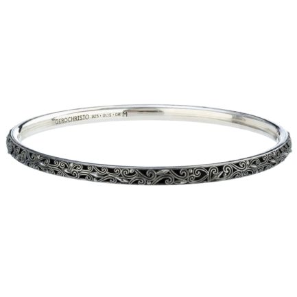 Bangle Bracelet Solid Sterling Silver in oxidized 925 for Women's