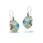 Dangle Earrings with Blue Butterflies and Turquoise Gemstone