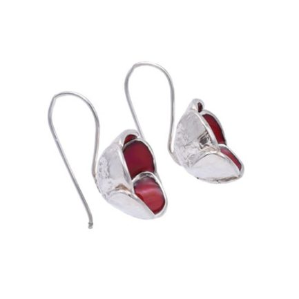 Poppy Dangling Earrings in Velvet Red Made out of Silver and Enamel