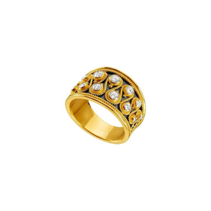 18k Gold Diamonds Byzantine Handmade Band Ring