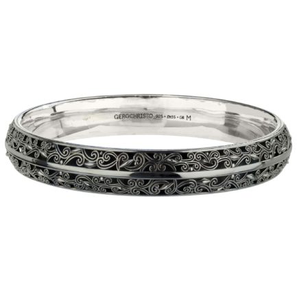 Bangle Bracelet Solid Sterling Silver in Black plated 925 for Women's