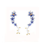 Bridal Light Blue Flower Earrings with Gold Plated Details