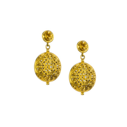 Round Drop Filigree Earrings in Gold plated silver 925
