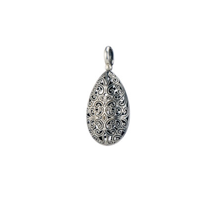 Teardrop Filigree Pendant Necklace in oxidized silver 925