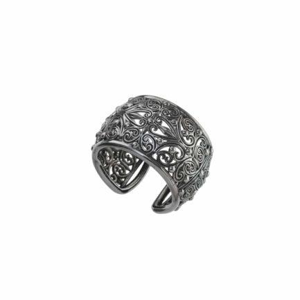 Filigree New Era Cuff Ring in Black plated silver 925