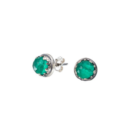 Crown Stud for Ladies Earrings Small Round Turquoise 8mm Silver 925