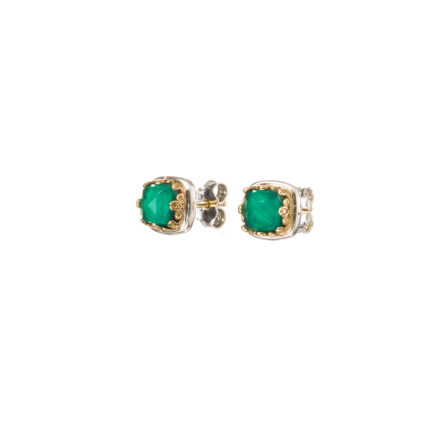 Square Stud Earrings Small Turquoise 18k Yellow Gold and Silver 925 for Ladies