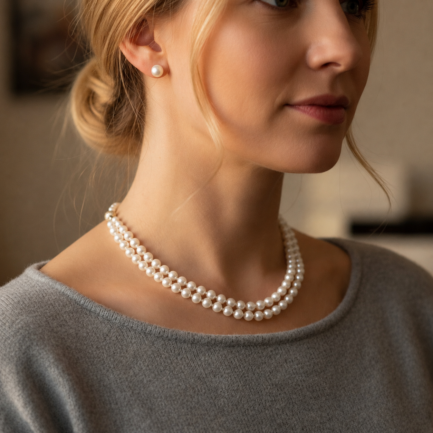 2 Rows Pearl necklace Fresh Water Pearl 7.5-8mm