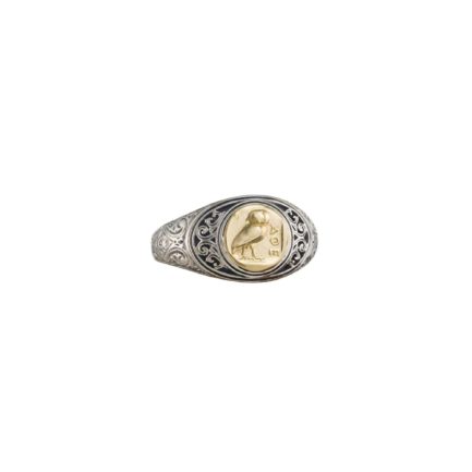 Antique Coin Symbol Owl Ring for men’s 18k Yellow Gold and Sterling silver 925