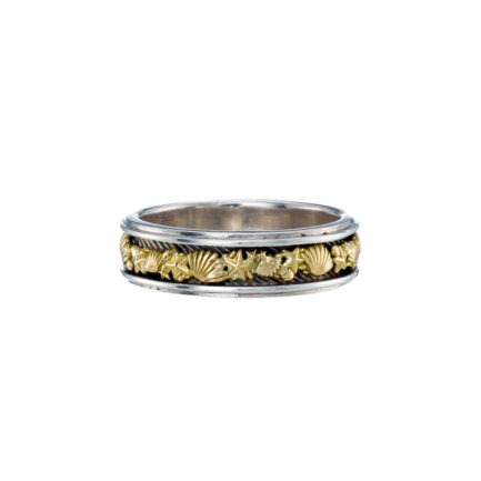 Shells Band Men’s Ring 6mm Yellow Gold k18 and Sterling Silver 925