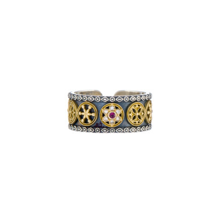 Menorah and Western Wall Open Band Ring in k18 Yellow Gold and Silver 925