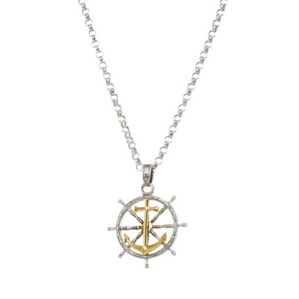 Anchor Pendant Steering Wheel for Men 18k Yellow Gold and Sterling silver