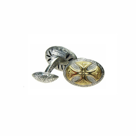 Oval Maltese Cross Cufflinks 18k Yellow Gold and Silver 925
