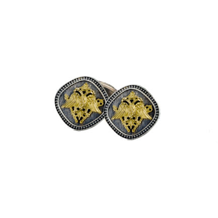Double Headed Eagle Byzantine Cufflinks 18k Yellow Gold and Silver 925