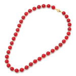 8-9mm Red Coral Bead Station Necklace in 14kt Gold