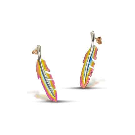 Colorful Titanium Feather Earrings in White Gold 18k
