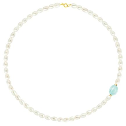 Freshwater Pearl Necklace 6-7mm with Aquamarine