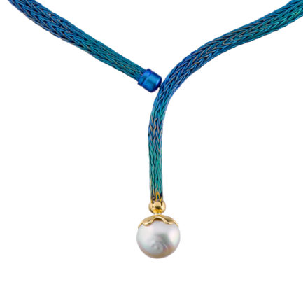 Pendant Νnecklace with Titanium chain and gold cap with pearl