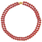 2 Rows 8mm Double Strand Red Coral Necklace in k14 Gold