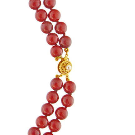 2 Rows 8mm Double Strand Red Coral Necklace in k14 Gold