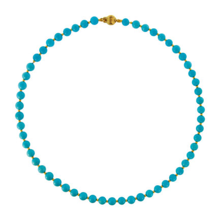 6mm Turquoise Bead Station Necklace in 14ktYellow Gold