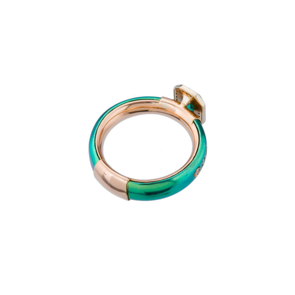 Parthenon Jewelry Green Titanium and k18 Pink Gold Ring with Emerald and Diamonds Code R152926-GIA