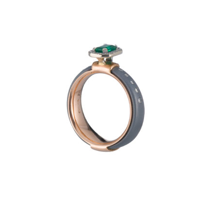 Gray Titanium and k18 Pink Gold Ring with Emerald and Diamonds