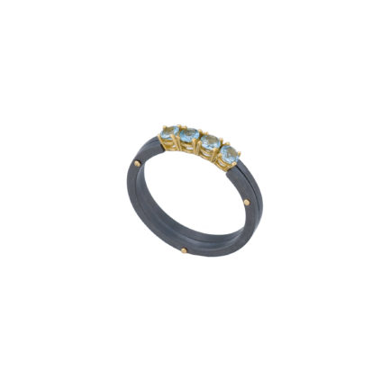 Aquamarine Four Stone Titanium Ring in 18k Gold