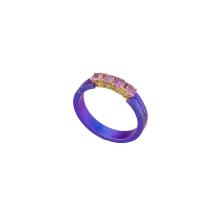 Pink Sapphire Four Stone Titanium Ring in 18k Gold