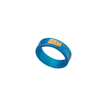 Men's Diamonds Ring in Turquoise Titanium and Gold Wedding Ring 18k