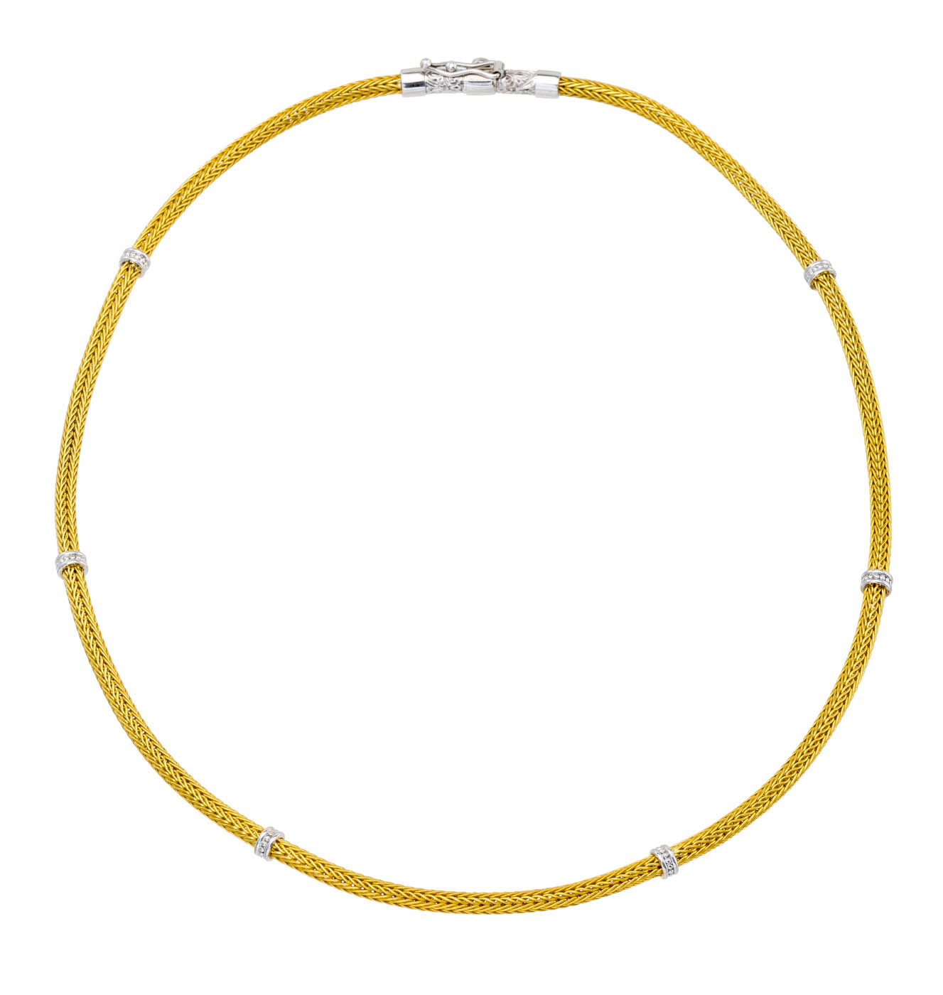 18K Two-Tone Gold Diamond Braided Chain Necklace