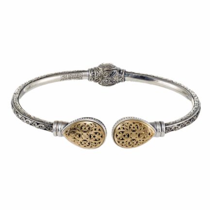 Tear Open Cuff Filigree Bracelet for Ladies 18k Yellow Gold and Silver 925