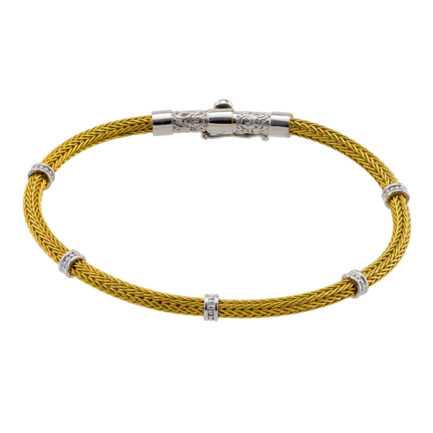 Handmade Chain 0.4mm Byzantine Bracelet Two Tone k18 Gold