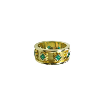 Column Gold Band Ring with Emeralds R152538-k a