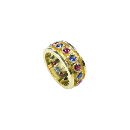 Column Gold Band Ring with Mixed Stone R152539-k