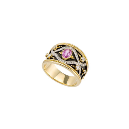 Diamonds Band Gold Ring, Pink Sapphire R152213-k