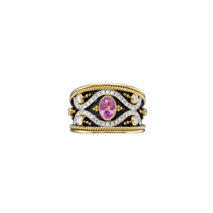 Diamonds Band Gold Ring, Pink Sapphire R152213-k a