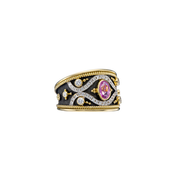 Diamonds Band Gold Ring, Pink Sapphire R152213-k b