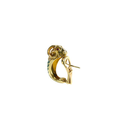 Ram Vector Half Hoop Earrings Green Enamel in 18k Solid Gold