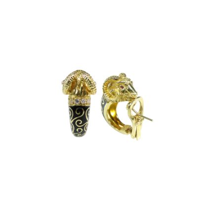 Ram Vector Half Hoop Earrings Black Enamel in 18k Solid Gold