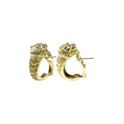 Lion Half Hoop Earrings Handmade in 18k Yellow Solid Gold