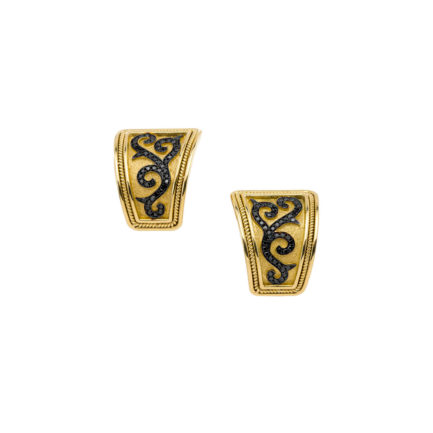 Black Diamonds Half Hoop Byzantine Earrings k18 Yellow Gold