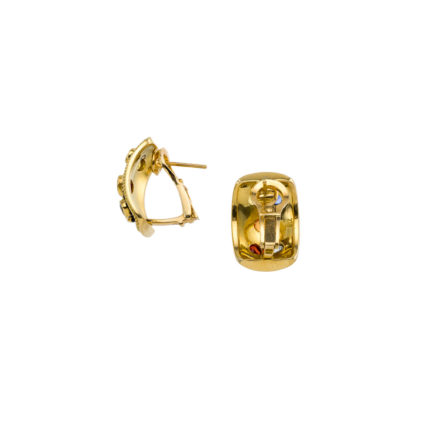 Multi Gemstone Byzantine 18k Gold Clips Earrings