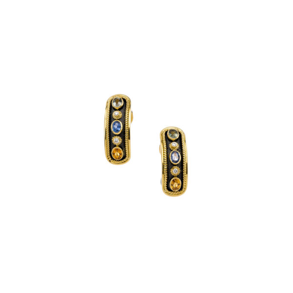 Gemstone Set Hoop Byzantine Earrings in 18k Gold