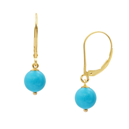 6mm Turquoise Dangle Earrings in Yellow Gold 14k