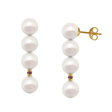 Ruby Drop Earrings Four Freshwater Pearls White 6.5-7mm