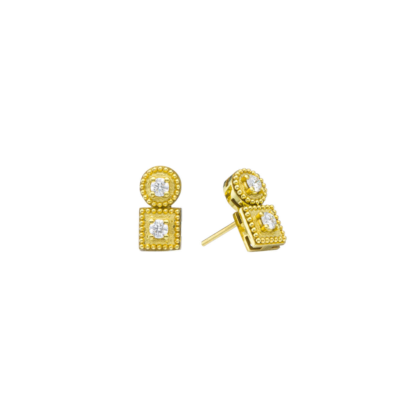 Geometric Double Diamond Stud Earrings in 18k