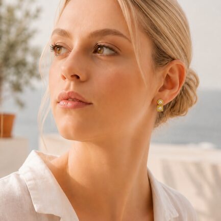 Geometric Double Diamond Stud Earrings in 18k